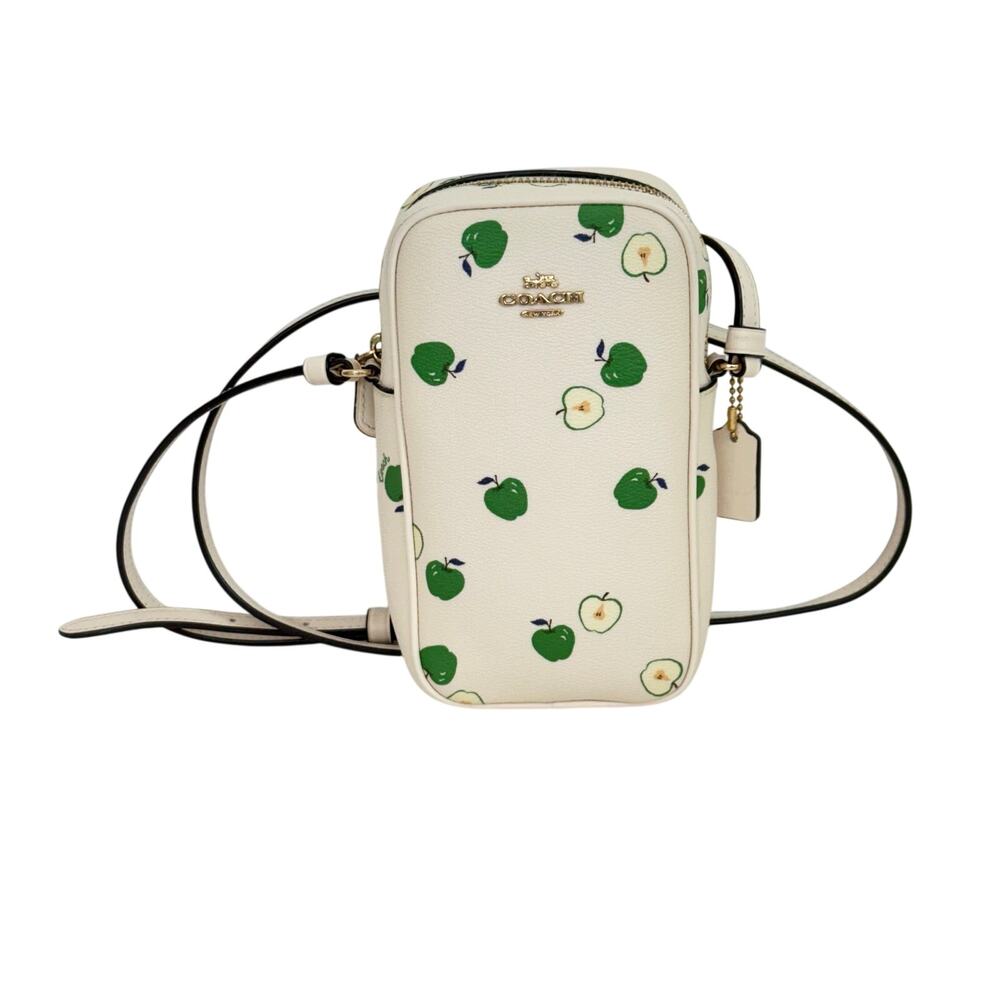Coach North South Zip Small Crossbody Bag Coated Canvas Green Apple/Chalk C4608